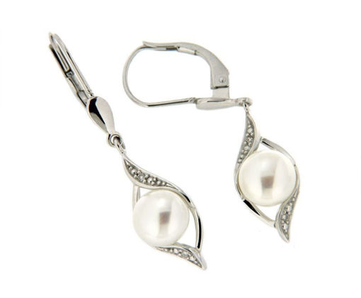 Gulløredobber med perle og diamant - 350488