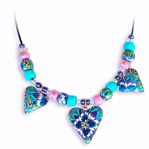 Håndlaget collier,  blå hjerter - 2802070