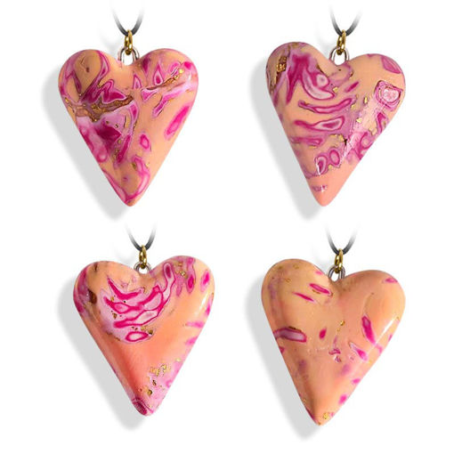 Hjertesmykke Rosa-oransje, håndlaget 25x23 mm -28020717 