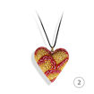Hjertesmykke Krysantemum, rød&gul, 34x34 mm, med snor -28020727 