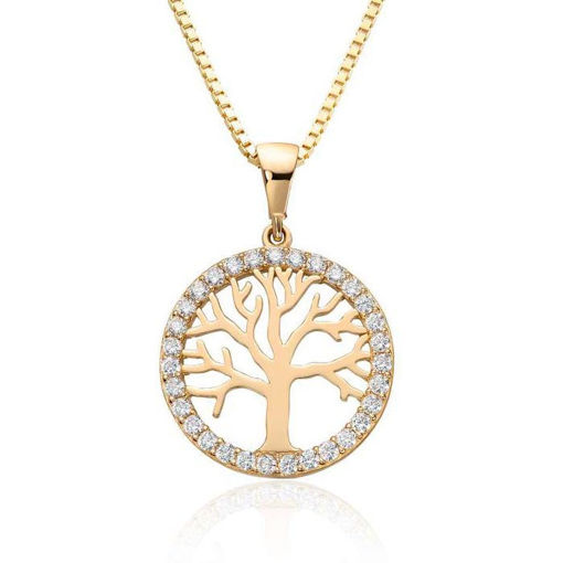 Livets tre i gult gull med zirkonia - 27216