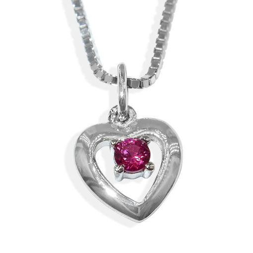 Sølvsmykke hjerte med rød zirkonia, til barn - 90921