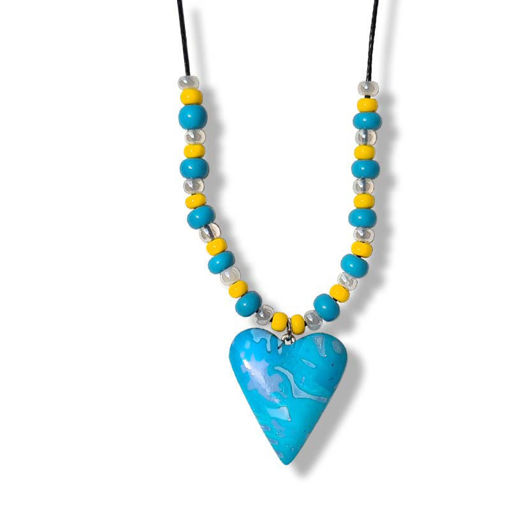 Сollier med hjerte, blå og gul farger. -280207475