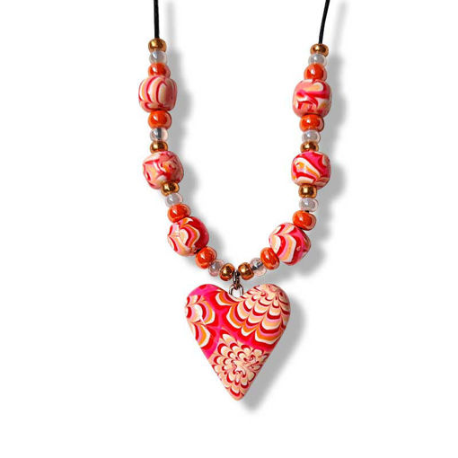 Сollier med hjerte, rosa og korall krysantemum -280207479