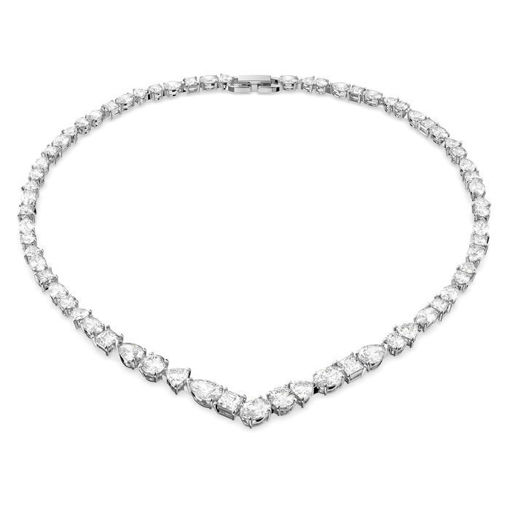 Swarovski collier Tennis Deluxe Mixed V Necklace, White, Rhodium plated - 5556917