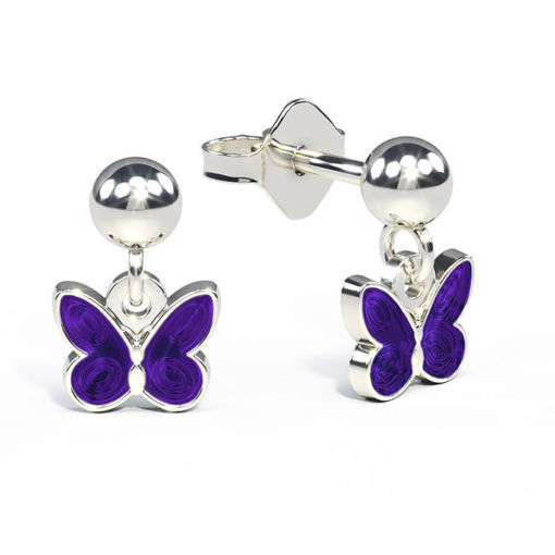 Øreheng i sølv - Små lilla sommerfugler - 32000618