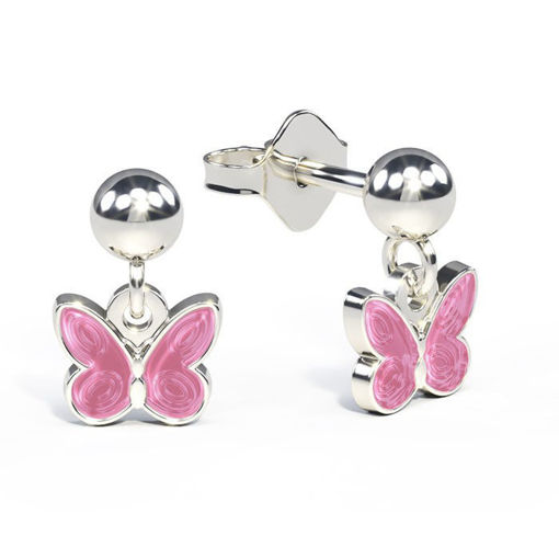 Øreheng i sølv - Små rosa sommerfugler - 32000601