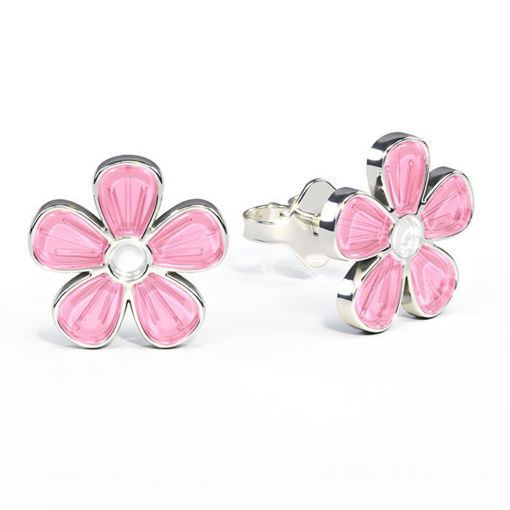 Ørestikk i sølv - Rosa blomster - 90601