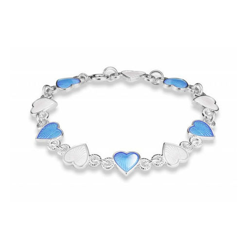 	Armbånd i sølv - Lys blå hvite hjerter