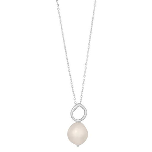 Smykke i rhodinert sølv BAROQUE52 perle+kæde 45+5cm - 849505