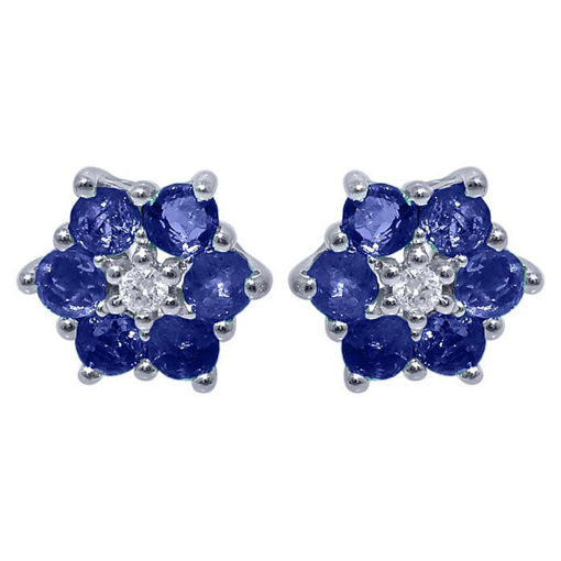 Diamantøredobber i gull 14 kt med 0,02 ct W-SI og safirer -32057316