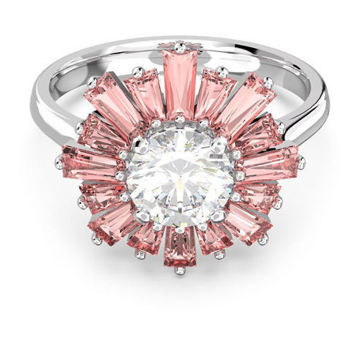 Swarovski Sunshine ring Mixed cuts, Sun, Pink, Rhodium plated - 5642967 