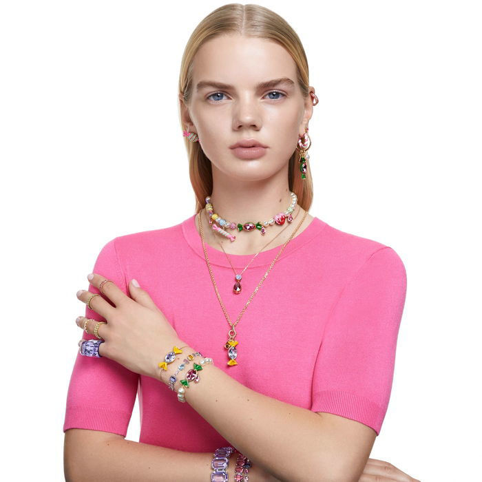 Swarovski øredobber Matrix hoop Baguette cut, pink, gult | Gullsmed Aas