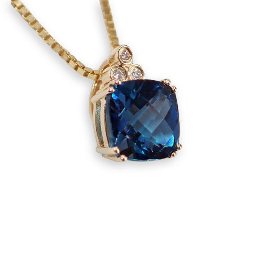 Diamantsmykke i gull med 0,025 ct W-Si & London Blue Topas - COC4250