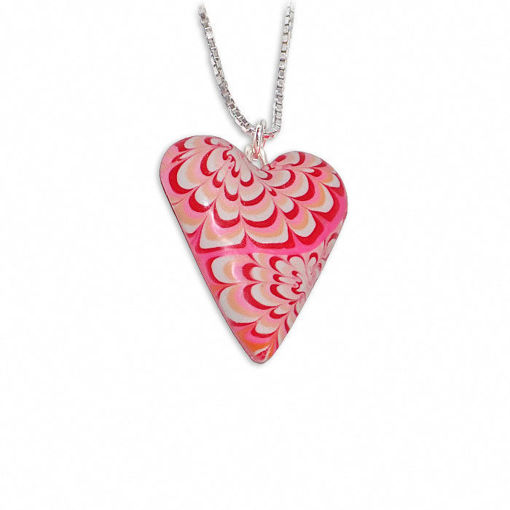 Hjertesmykke Krysantemum, rosa&rød, 25x23 mm, med snor -280207465