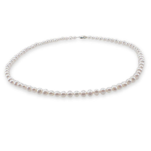 Perlekjede med ferskvannsperler 6-7  mm, lås i 14 kt gull - fpv7842