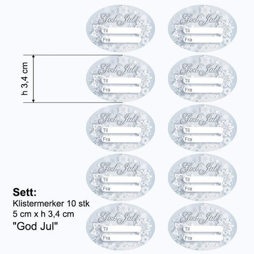 Klistremerke God Jul, gråe, 10 stk - 181027K