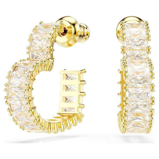 Swarovski øredobber Matrix hoop earrings Baguette cut, Heart, Small, White, Gold-tone plated - 5693512