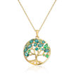 Smykke Livets tre i sølv forgylt med grønne cirkoner - 3049142