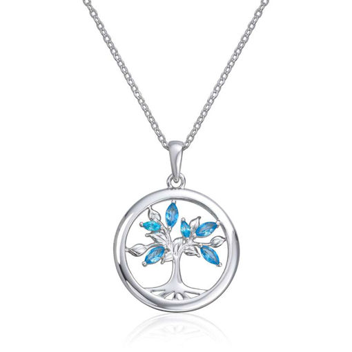 Smykke Livets tre i rhodinert sølv med blå zirkonia - 3049342