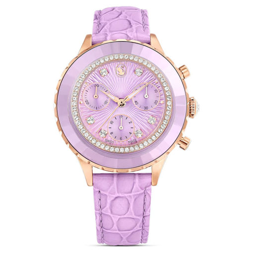 Swarovski klokke Octea Chrono watch Swiss Made, Leather strap, Purple, Rose gold-tone finish - 5690804