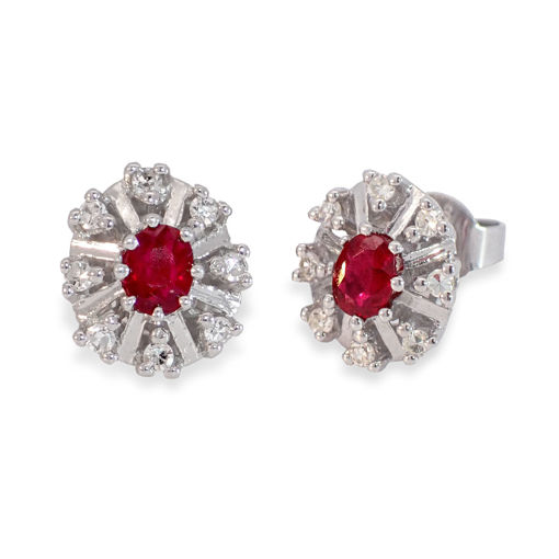 Diamantøredobber i gull 14kt med 0,12 ct W-SI og rubin-27012