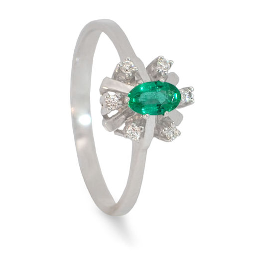 Diamantring i gull 0,06 ct W-SI og smaragd-70286