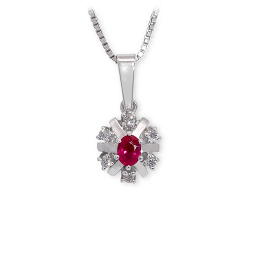 Diamantsmykke i gull med 0,12 ct TW-Si & rubin - bur272050rubin