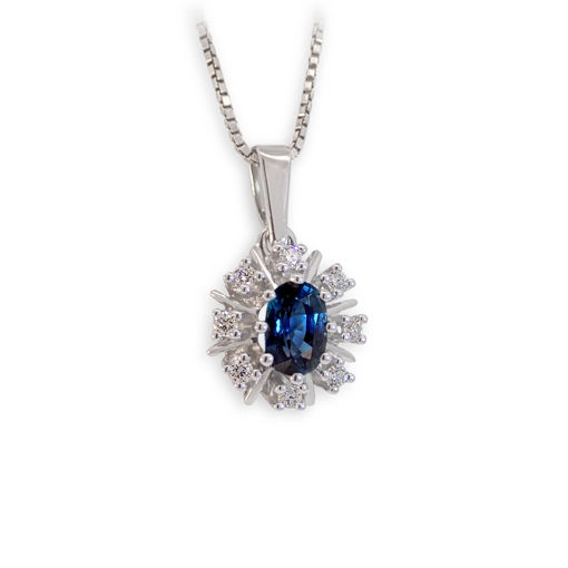 Diamantsmykke i gull med 0,12 ct TW-Si & safir -bur272050