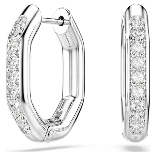 Swarovski øredobber Dextera hoop earrings Octagon shape, Round cut, White, Rhodium plated - 5724585