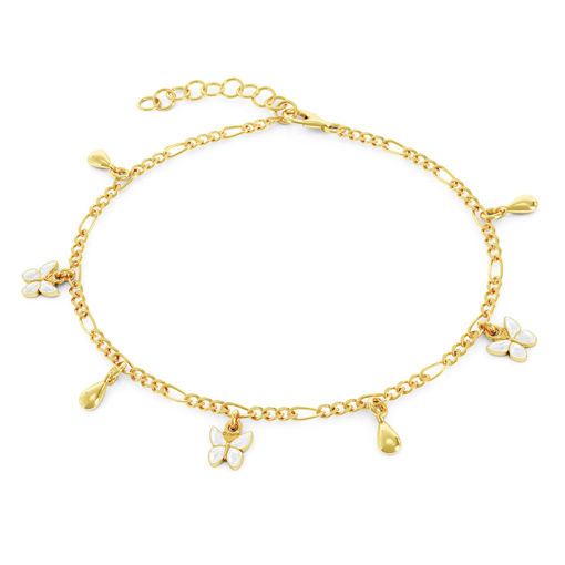 Armbånd Figaro i forgylt sølv med hvite sommerfugler og dråper