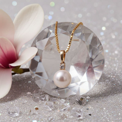 Diamantsmykke i 14kt gull med perle og diamant 0,35ct W-Si - coc4000147