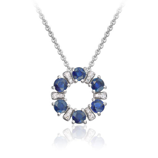 Diamantsmykke Sirkel med 0,02 ct WSI og safir i hvitt gull 14 kt - 27519