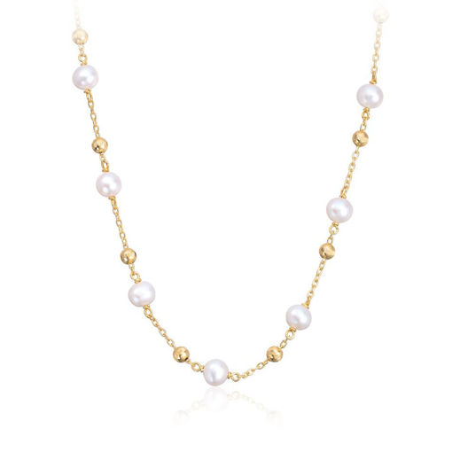 Kjede FV perle i sølv forgylt, 6 mm /45 cm - 3019245