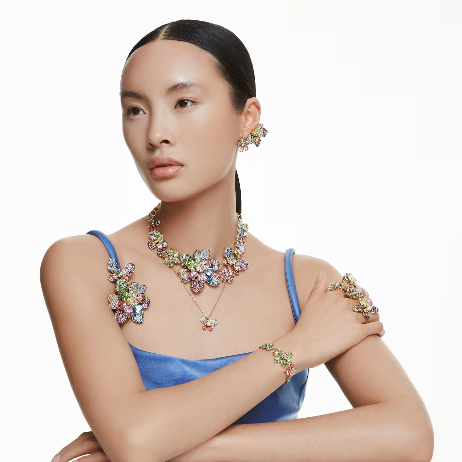 Swarovski Gema open ring Mixed cuts, Multicolored, Gold-tone plated ...