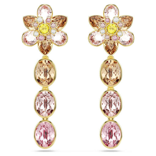 Swarovski Idyllia drop earrings Mixed cuts, Flower, Multicolored, Gold-tone plated - 5732381