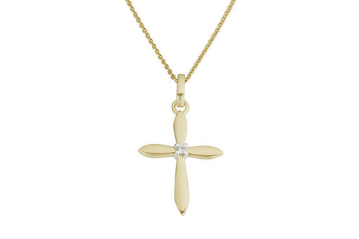 Kors i gull 14kt med 0,01ct W-P - Bur310714