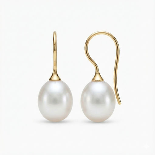 Øredobber i gult gull 14kt med ferskvannperler - Bur711257