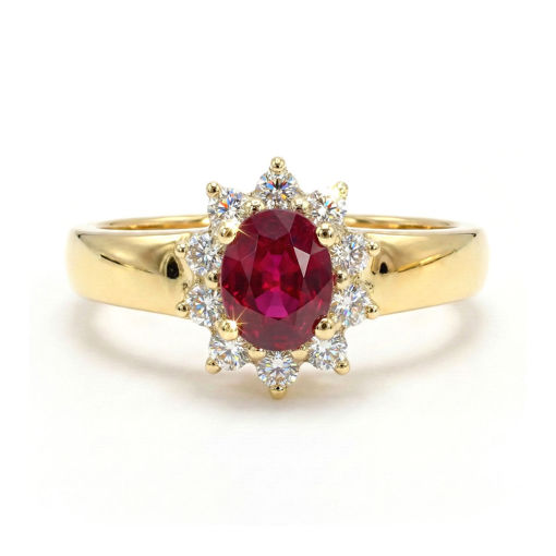 Diamantring i gull 14kt med 0,15 ct TW-Si  og rubin - COC157250