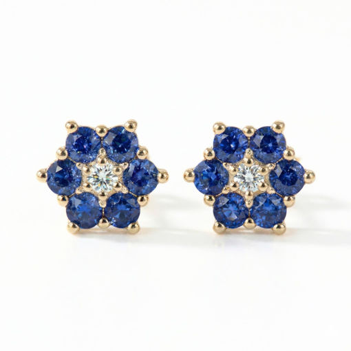 Diamantøredobber i gull 14kt med 0,02ct W-P og safir - Bur345159gs