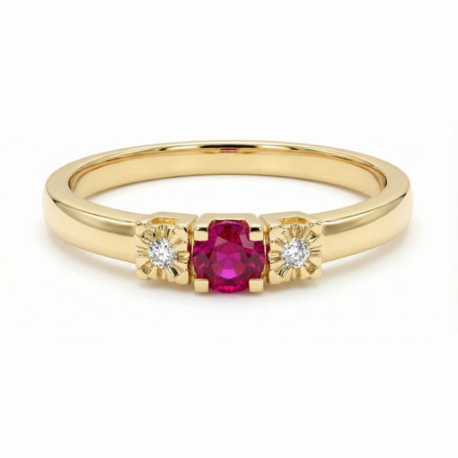 Diamantring i gult gull 14kt med rubin og 0,013 ct TW-Si - COC5000473rub