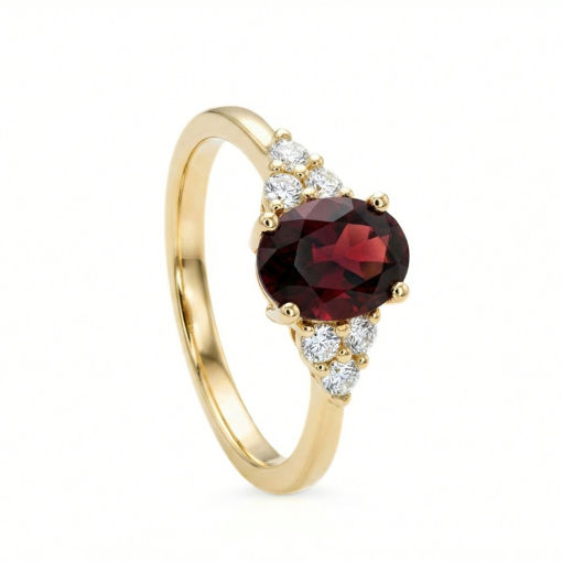 Gullring med granat og diamanter 0.19 ct TW-Si - coc5002117