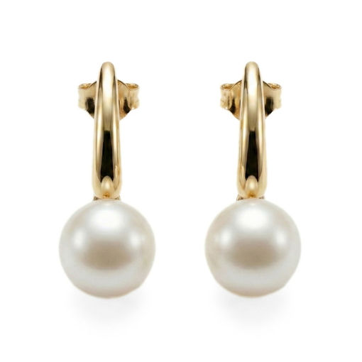 Øredobber i gult gull 14 kt med ferskvannsperler 8 mm - coc003742050