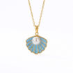 Smykke i forgylt sølv med lys blå coloritt og perle - 3042542