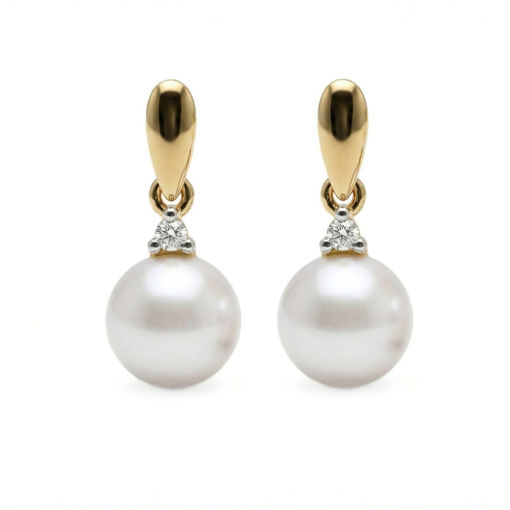 Diamantøredobber i gull med 0,02ct H/SI og perle - BUR721196