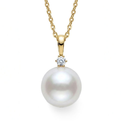 Diamantsmykke i gult gull med 0,03ct W-Si og perle Fv.p. 8.5-9 mm - Bur221120