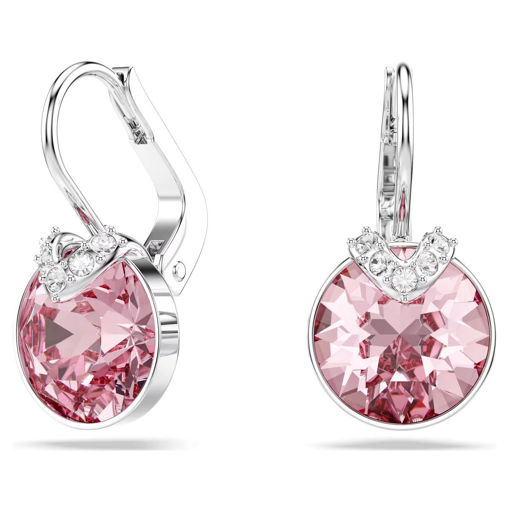 Swarovski øredobber Bella V drop earrings Round cut, Pink, Rhodium plated - 5734235