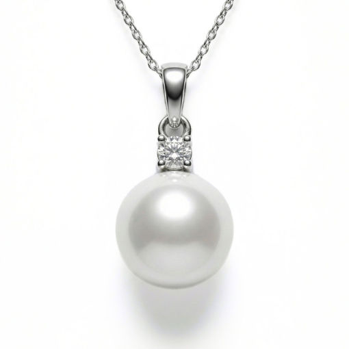 Gullsmykke med perler 10-10,5mm og diamanter 0,10ct W-Si - Coc4000142