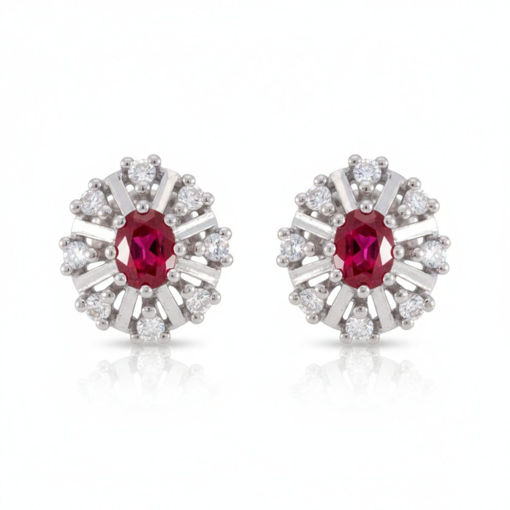 Diamantøredobber i gull 14kt med 0,12 ct W-SI og rubin-27012