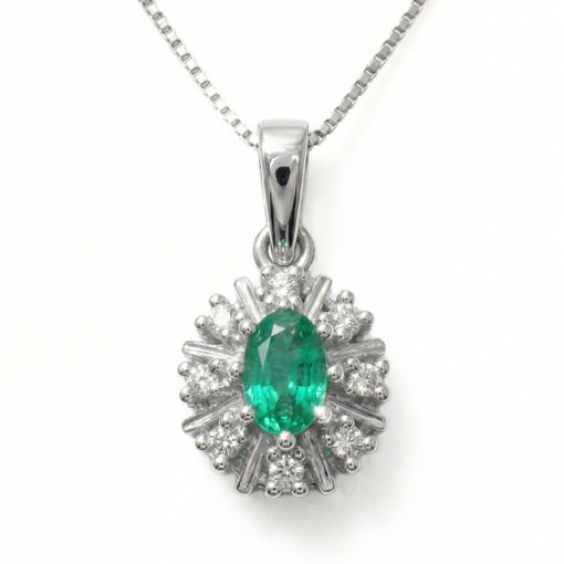 Diamantsmykke med 0,12 ct W-Si og smaragd - bur570057